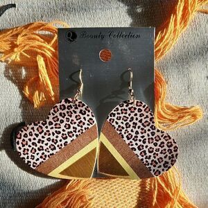 Heart Earrings - Leopard Print and Gold